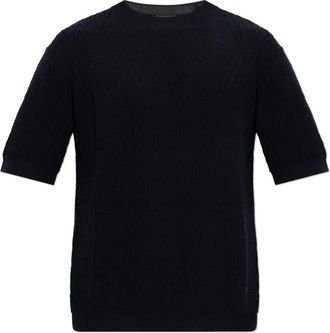 Emporio Armani Chevron jacquard gebreide trui - Heren - Ronde hals truien - Blauw - L - Katoen - Truien & Vesten