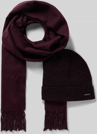 Bugatti Set M&uuml;tze und Schal aus reiner Schurwolle mit Geschenkbox in Bordeaux, Gr&ouml;&szlig;e 1