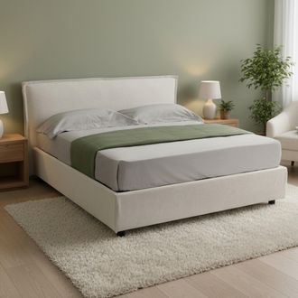 Dmora Cama Doble Brunate, Cama Matrimonial Con Colch&oacute;n Incluido, Desenfundable Hecho En Italia, Contenedor, Beige