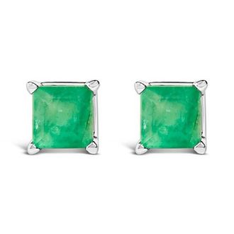House of Brilliance 14K Gold 5x5MM Princess Cut Gemstone Solitaire Stud Earrings in Green Emerald | White at Nordstrom