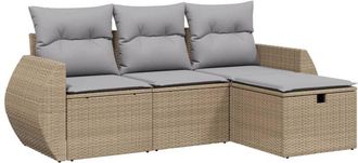 vidaXL Juego De Sof&aacute;s Jard&iacute;n Con Cojines Beige Mezcla 4 Pzas Rat&aacute;n Pe Vidaxl