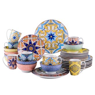 OEM Juego De Vajilla De 32 Piezas, De Porcelana, Con Dise&ntilde;o Geom&eacute;trico