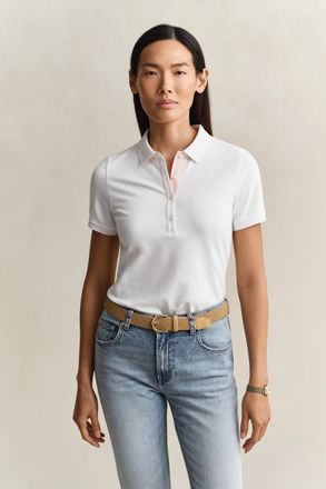 GANT Poloshirt GANT SLIM CONTRAST COLOR, Damen, Gr. XXL, wei&szlig;, Single Jersey, Obermaterial: 97% Baumwolle, 3% Elasthan, unifarben, slim fit normal, Rundhal