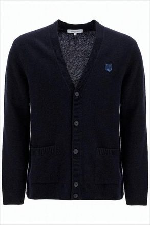 Maison Kitsuné V-Neck Wool Cardigan With Button-Down Front And Embroidered Logo