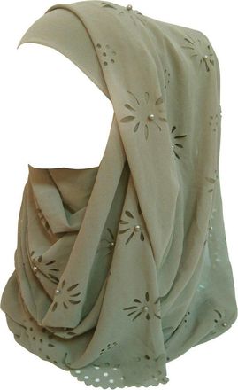 Lina & Lily Chiffon Muslim Hijab Head Scarf Laser Cut with Beads (Grey)