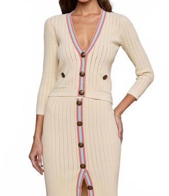 L'agence Irvin Pointelle Knit Cardigan In Ecru/coral/pale Blue
