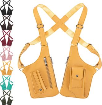 Generic Double Shoulder Armpit Bag,Premium Leather Adjustable Underarm Shoulder Bag for Men & Women,Unisex Hidden Adjustable Anti Pickpocket Accessories (Yell