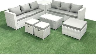 Fimous Garden Outdoor pe Rattan Furniture Set 9 Seater Rattan Garden Sofa Set with 3 Footstools Side Table Light Grey Mixed - Fimous