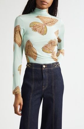 Ulla Johnson Aurelia Butterfly Print Turtleneck Top in Water Blossoms at Nordstrom, Size X-Large