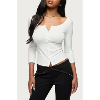 Edikted Iklara Button Front Knit Top in White at Nordstrom, Size X-Small