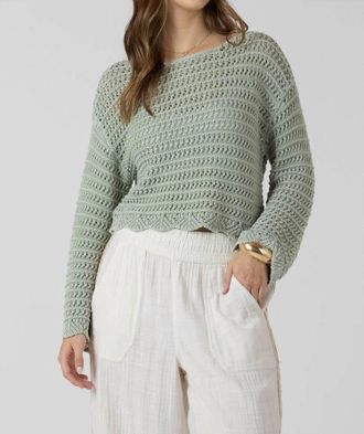 Dex Clothing Scalloped Hem Open Stitch Sweater In Washed Sage