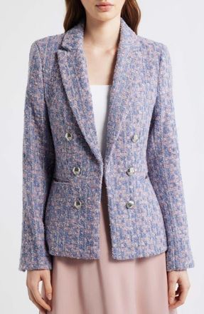 Tahari by ASL Metallic Faux Double Breasted Tweed Jacket in Blue Rose Silver at Nordstrom, Size 12