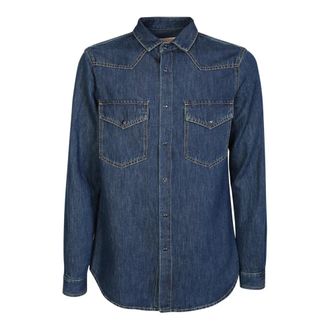 Valentino Blauw Denim Overhemd met Contraststiksels - Heren - Spijkeroverhemden - Blauw - M - Denim - Overhemden