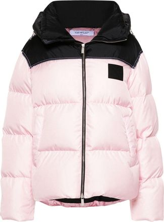 Off-white logo-appliqué puffer jacket - women - Polyamide/Polyester/Down/Feather - 38 - Pink