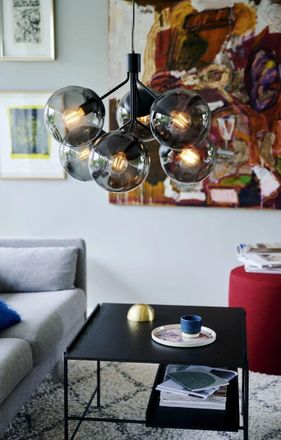 Nordlux Ivona 6-Spot Indoor Living Dining Glass Pendant Ceiling Light in Black (Diam) 20cm