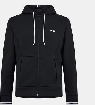 HUGO BOSS Mens Zip Hoodie, Advanced Stretch - Black - Size: 42