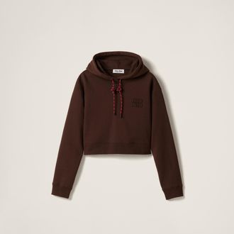 Miu Miu Cotton Fleece Hoodie, Woman, Cocoa Brown, Size XS