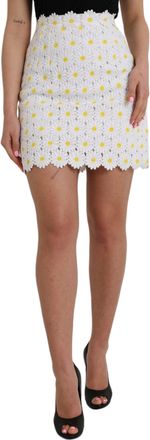 Dolce & Gabbana Womens White Floral A-Line Mini Skirt Cotton Polyester Nylon