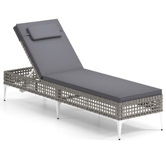Costway Costway Rattan Sun Lounger 6-Level Adjustable Garden Chaise Lounge Chair in Grey
