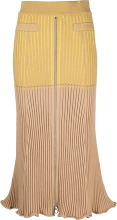 Paco Rabanne panelled rib-detail midi skirt - women - Cotton/Spandex/Elastane/Polyamide - L - Yellow