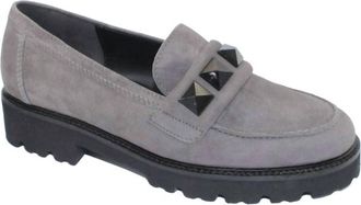 Gabor Womens Studded Loafer In Grey Suede