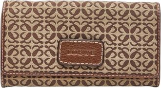 Loewe Brown Canvas Leather Long Wallet (Tri-Fold) (Pre-Owned)