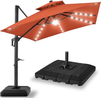 Best Choice Products 10x10ft 2-Tier Square Outdoor Solar LED Cantilever Patio Umbrella w/ Base Included