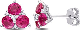 Amour 1 7/8 CT TGW Created Ruby and Created White Sapphire 3-sTone Earrings In Sterling Silver
