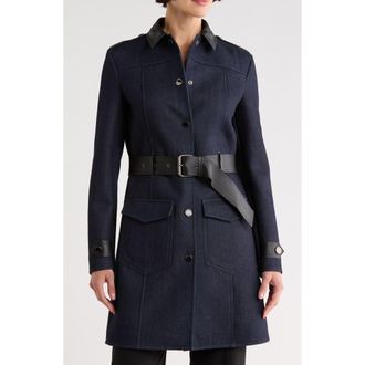 Longchamp Leather Trim Denim Coat at Nordstrom Rack, Size 10 Us / 42 Fr