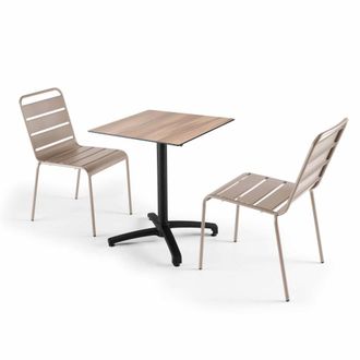 Oviala Mesa de jard&iacute;n de conjunto laminado de roble oscuro y 2 sillas topo