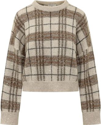 Brunello Cucinelli Trui - Dames - Ronde hals truien - Beige - S - Truien & Vesten
