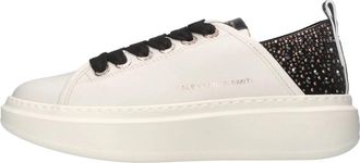 Alexander Smith Leren en stoffen sneakers met strass - Dames - Sneakers - Wit - 41 EU - Leer - Schoenen