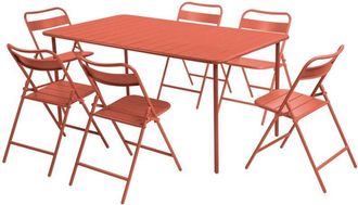 Sweeek Metal garden table 160 cm + 6 chairs, terracotta - Amelia