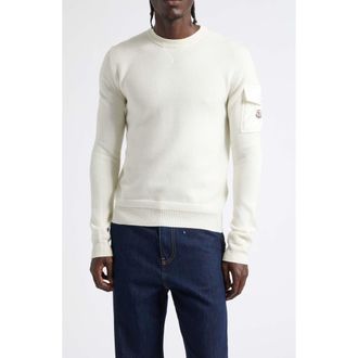 Moncler Wool Crewneck Sweater in Silk White at Nordstrom, Size Xx-Large