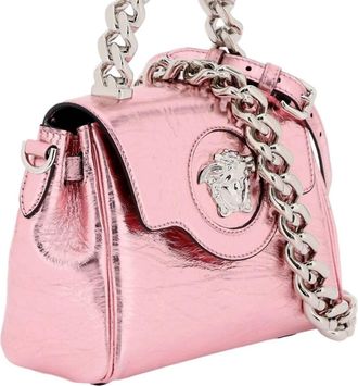 Versace Womens La Medusa Metallic Top-Handle Bag In Pink