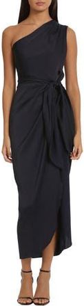 Donna Morgan Draped Skirt One-Shoulder Dress in Twilight Navy at Nordstrom Rack, Size 12