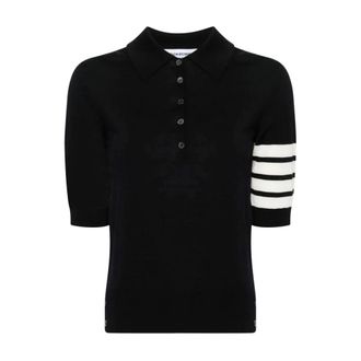Thom Browne Wol 4-Bar Relaxed Polo - Dames - Truien - Blauw - Maat: XS Wol