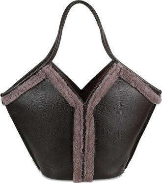 Hereu Womens Shearling-Trimmed Tote Bag