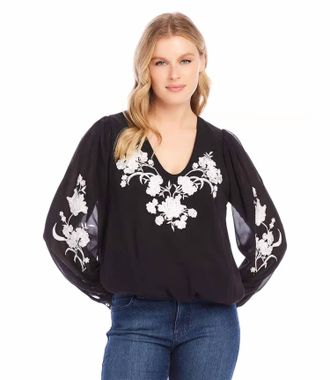 Karen Kane Eden Embellished Blouson Top In Black/ Ivory