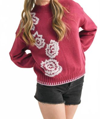 Merci Abigail Flower Detail Sweater In Deep Amethyst