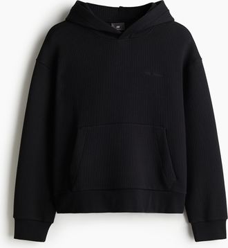 H&M Gerippter Hoodie in Loose Fit - Schwarz