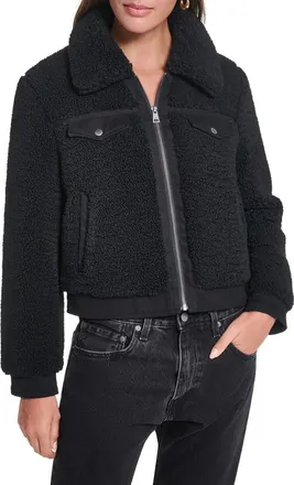 Levi's Fleece & Denim Bomber Jacket in Black at Nordstrom, Size X-Large