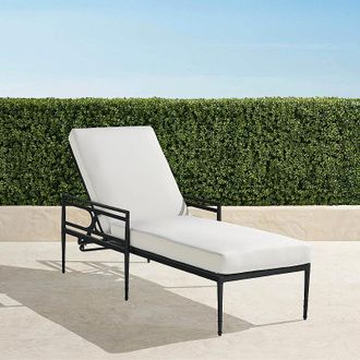 Frontgate Angelina Chaise Lounge with Cushions in Jet Black Aluminum - Standard, Vista Boucle Alabaster - Frontgate