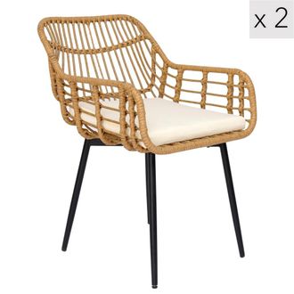 Nordlys Set 2 sillas en acero y rat&aacute;n marr&oacute;n