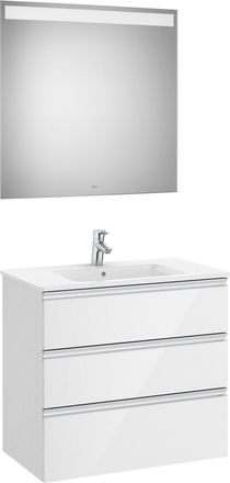 Roca Roca - Conjunto De Mueble 3 Cajones, Lavabo Y Espejo Con Led The Gap Color: Blanco Brillo - Medidas: 805 Mm