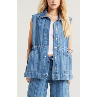 Damson Madder Hera Stripe Denim Vest in Blue at Nordstrom Rack, Size 12 Us / 16 Uk