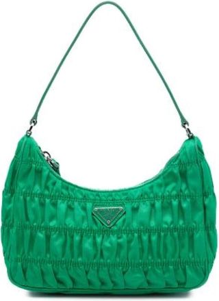 Prada Pre-owned Shoulder Bags, female, Green, Size: ONE SIZE Pre-owned Gathered Nylon Shoulder Bag
