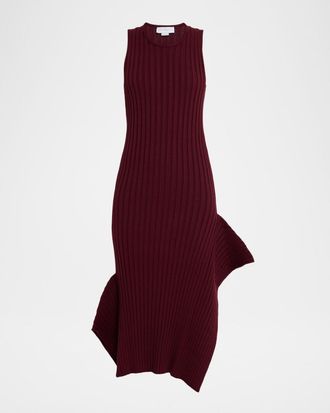 Stella McCartney Asymmetric Hem Rib Knit Midi Dress