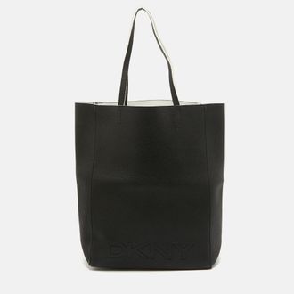 DKNY Dkny Black Leather Logo Embossed Shopper Tote