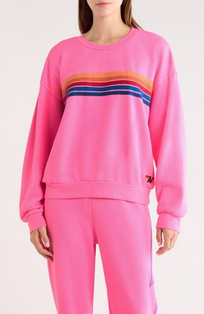 Aviator Nation 5-Stripe Crewneck Sweatshirt in Neon Pink at Nordstrom, Size Xx-Large
